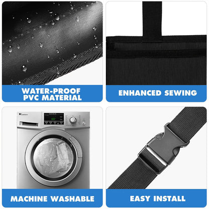 Black textured organizer fabric with water droplets and reinforced stitched seams detail