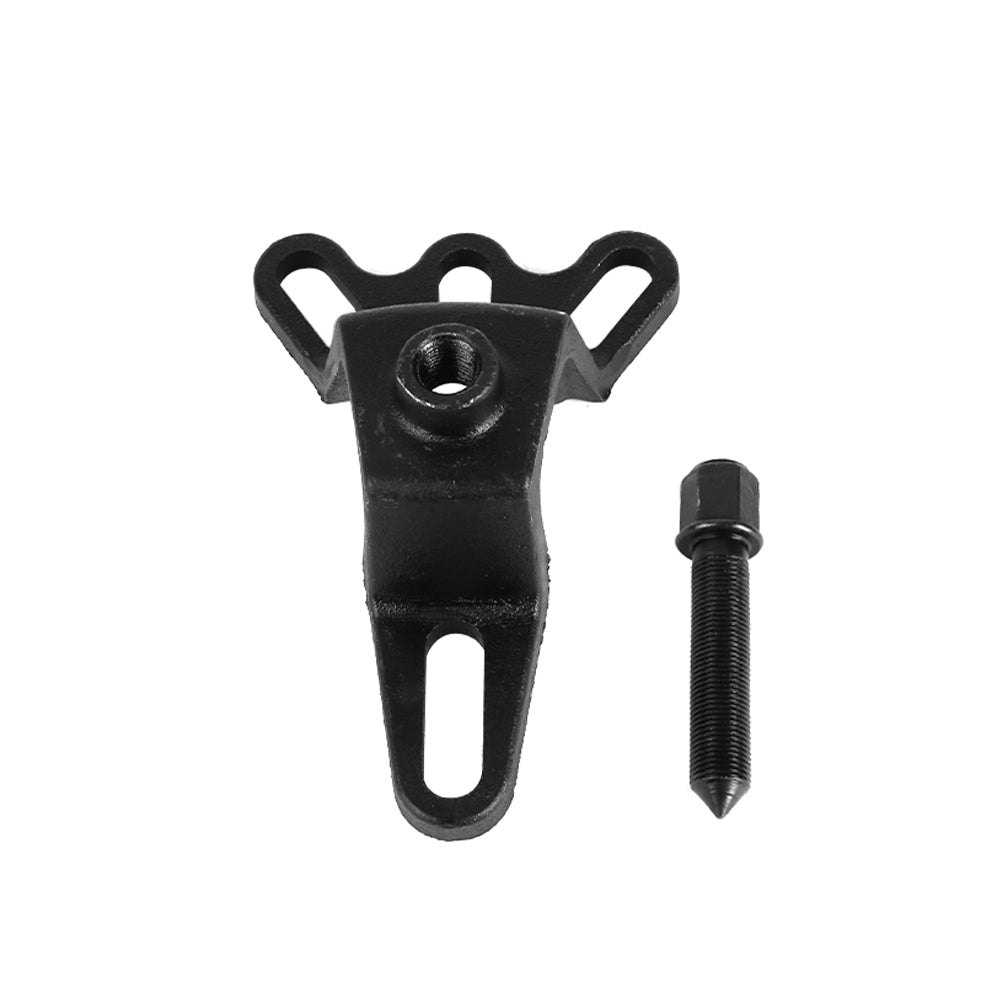 Wheel hub puller bracket with central threaded hole and included puller bolt