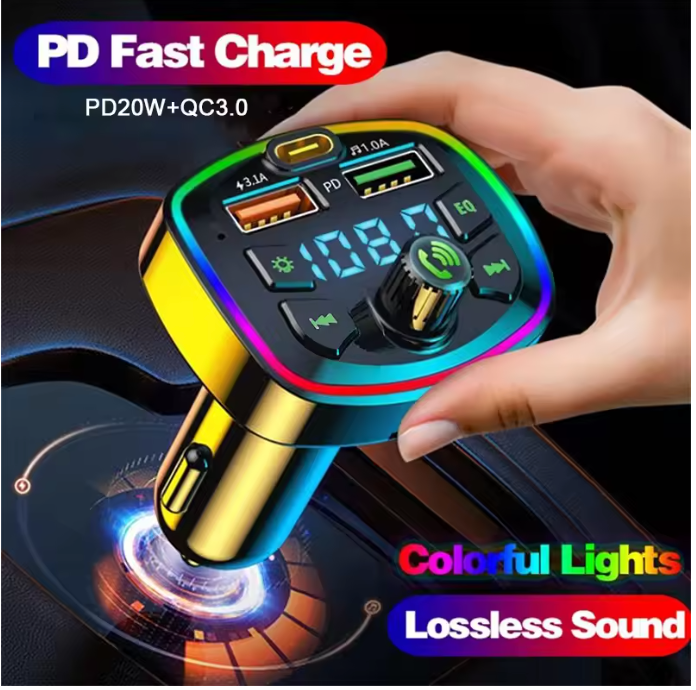 Bluetooth 5.0 FM Transmitter & Dual USB Fast Car Charger