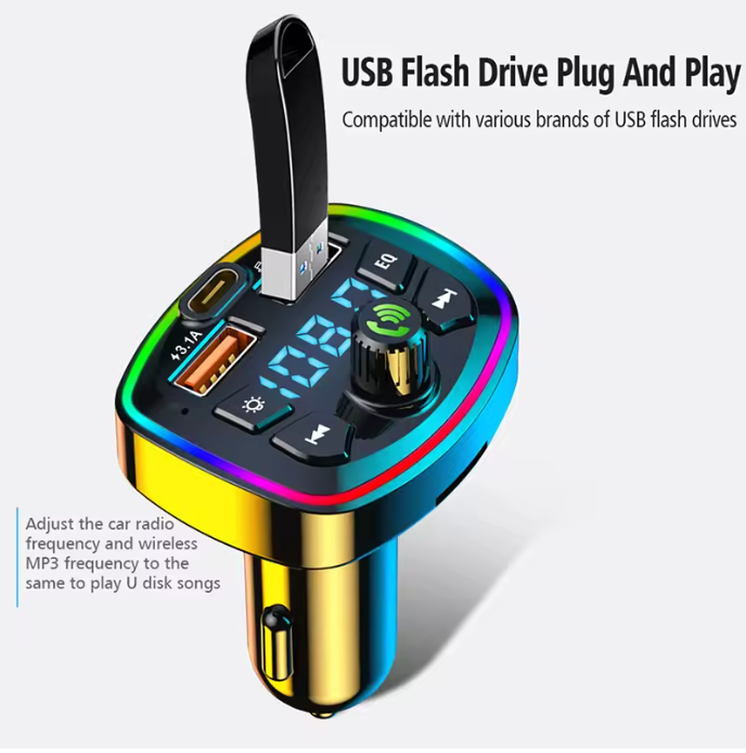 Bluetooth 5.0 FM Transmitter & Dual USB Fast Car Charger