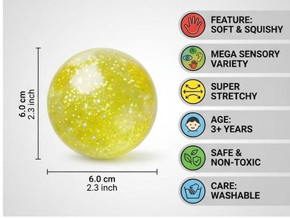 Glittery yellow-green squish ball, 6.0 cm diameter