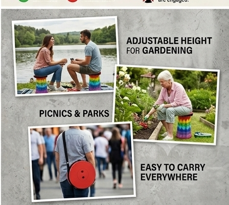 Rainbow folding stool used for picnics & parks; portable adjustable telescopic design