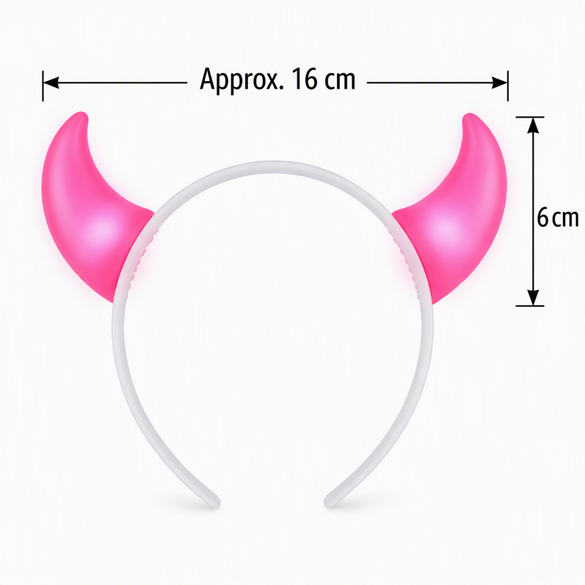 Pink devil horns glow headband with curved white band