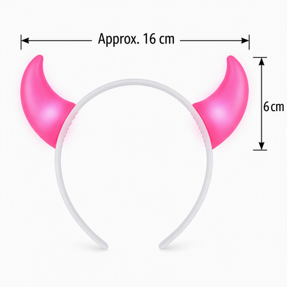 Pink devil horns glow headband with curved white band