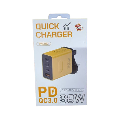 38W quick charger retail box showing PD QC3.0 and USB-C port