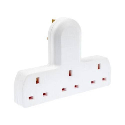 White UK 3-way extension wall plug adaptor with three socket outlets