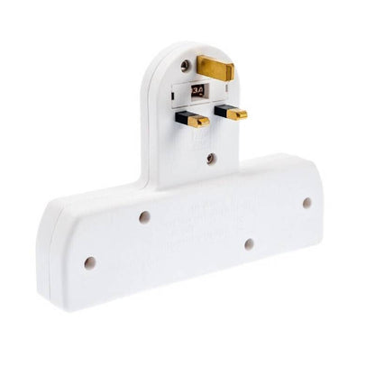 White 13A UK plug adaptor with fuse and three-outlet extension bar