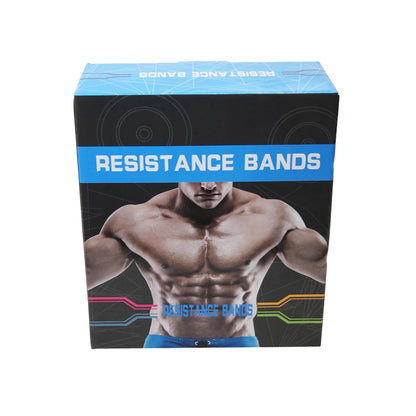 Resistance band set retail box with blue RESISTANCE BANDS header