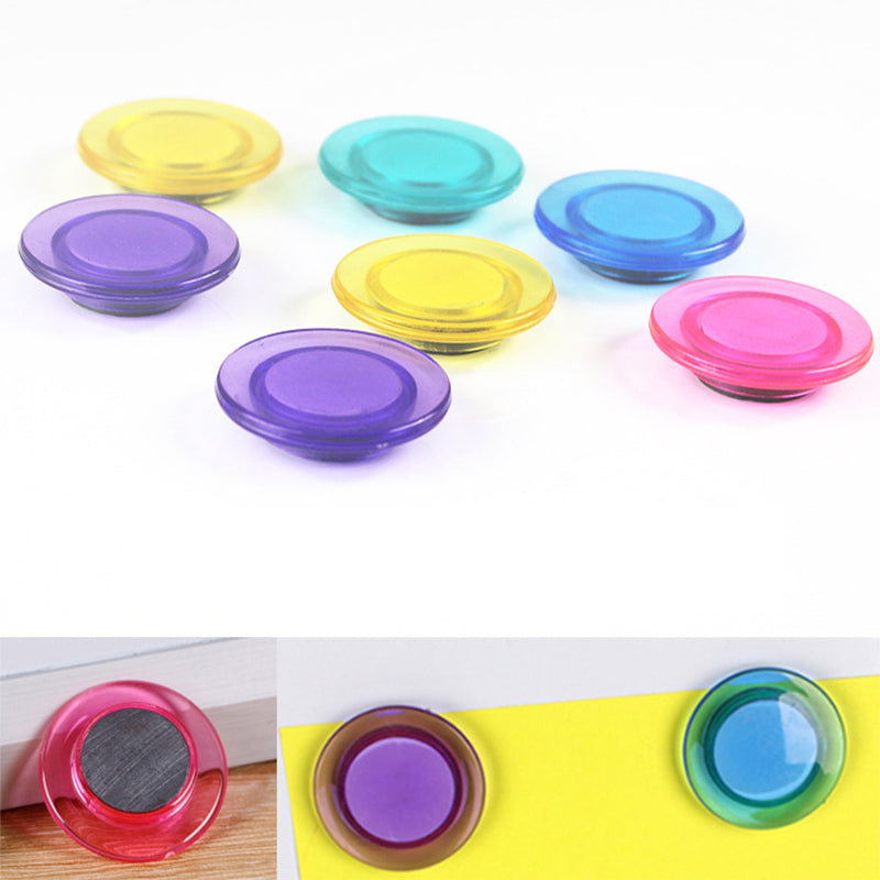 Circular suction fridge magnets in red, yellow, purple, teal, and blue; assorted colors