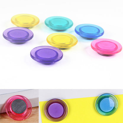 Circular suction fridge magnets in red, yellow, purple, teal, and blue; assorted colors