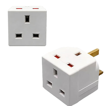 UK plug to multi-socket power adapter block, white with three socket openings