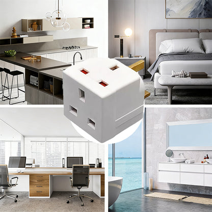 2-way mains plug adapter with multi-socket block, white, 13A style