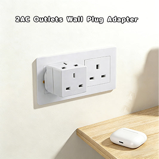 Wall plug adapter with UK-style multi-socket ports, white compact mains extender