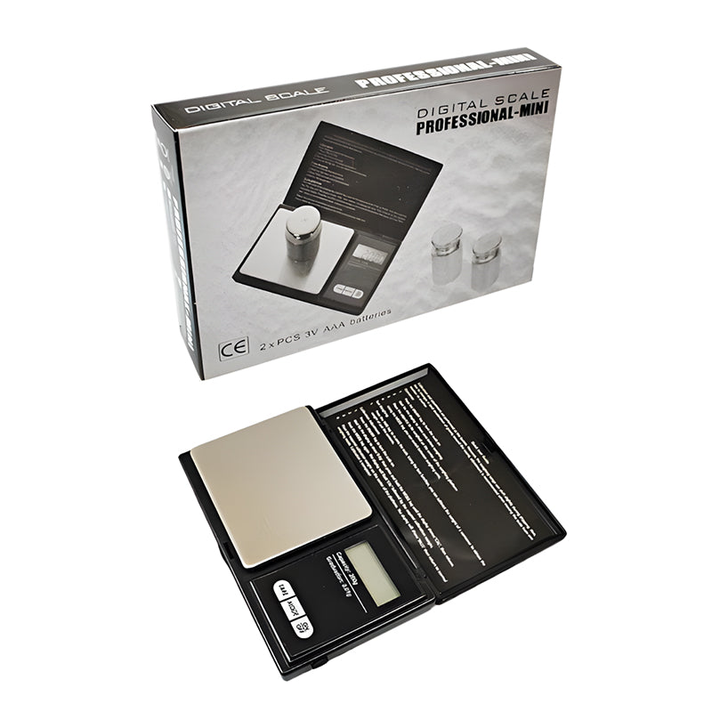 Digital pocket mini jewellery weighing scale in retail box, black and grey