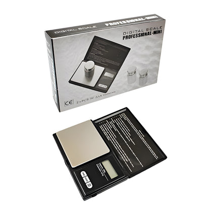 Digital pocket mini jewellery weighing scale in retail box, black and grey
