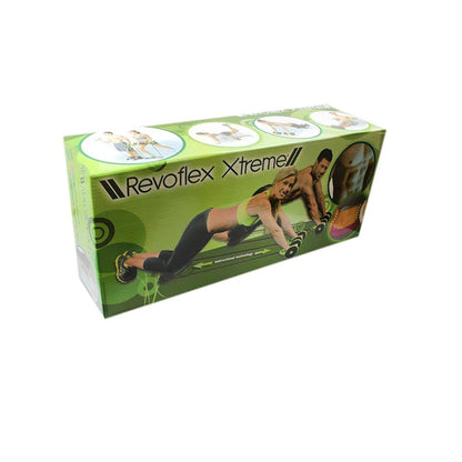 Exercise wheel resistance system in retail box with product images on green packaging