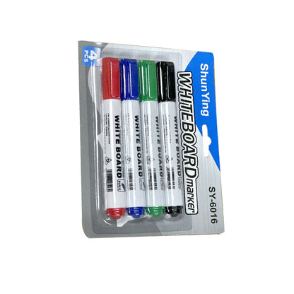 Pack of 4 whiteboard markers in blister card, colors red, blue, green, black