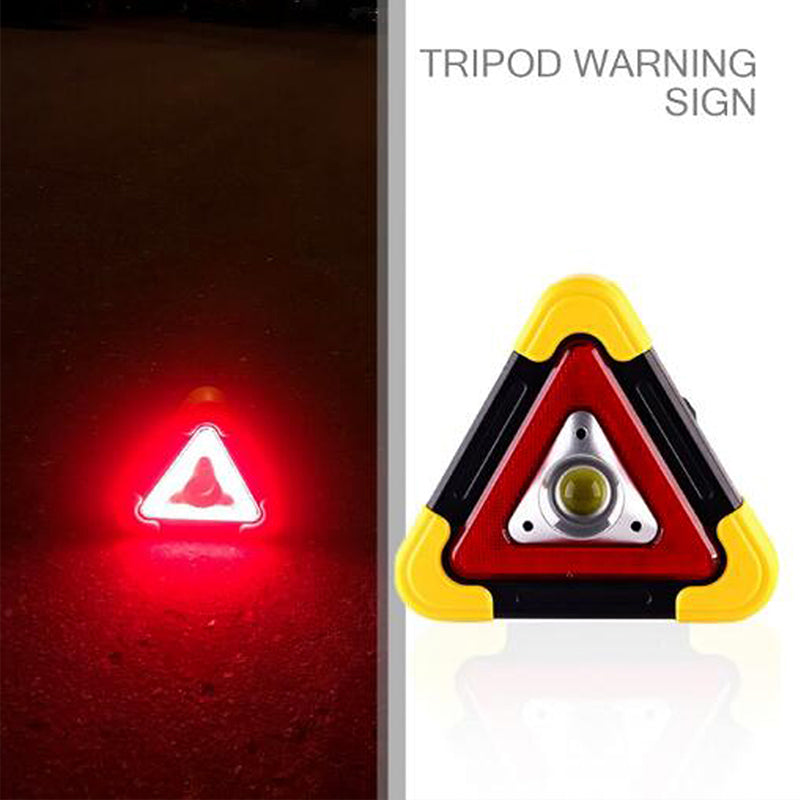 Car emergency warning triangle light, red lens with central work light