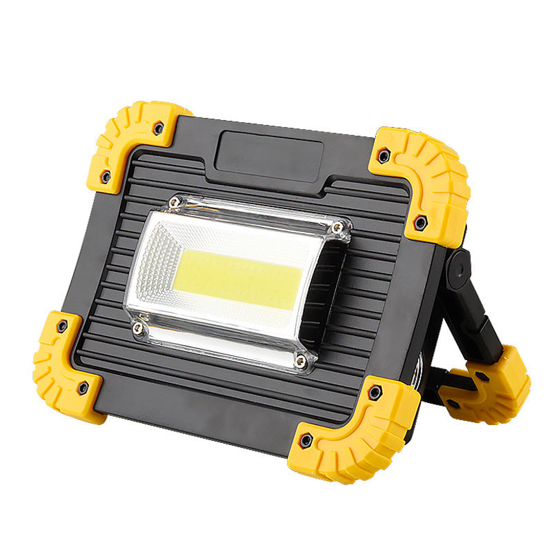 Foldable stand portable COB work light with bright light panel, black and yellow frame