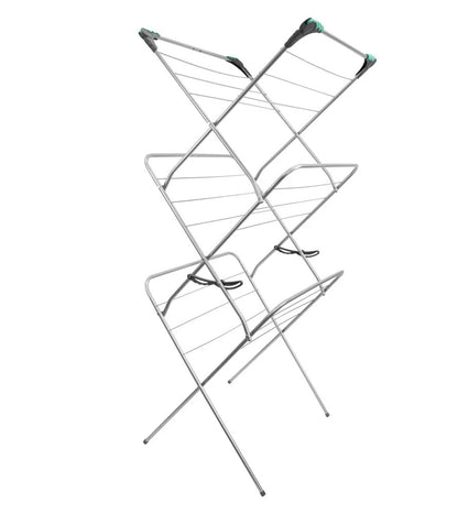 Foldable 3-tier clothes airer with wire drying racks and support legs
