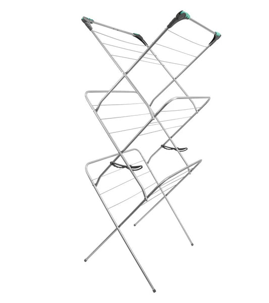 Foldable 3-tier clothes airer with wire drying racks and support legs