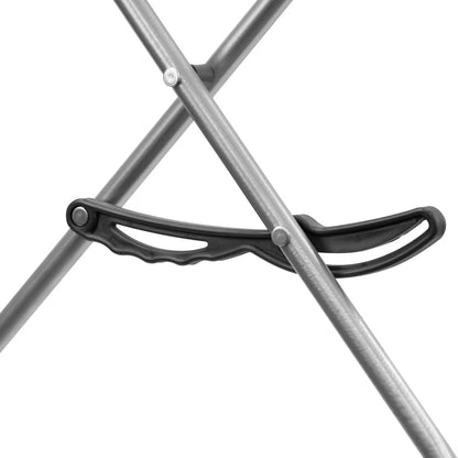 Foldable clothes airer hinge and handle, black grip on silver frame