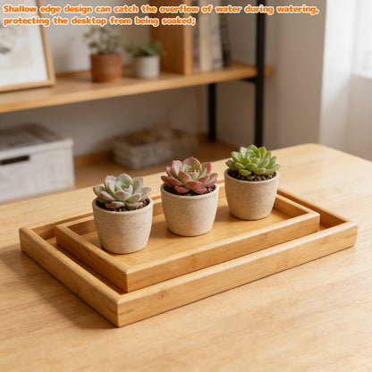 Bamboo wooden serving tray set with shallow raised edge and nested trays