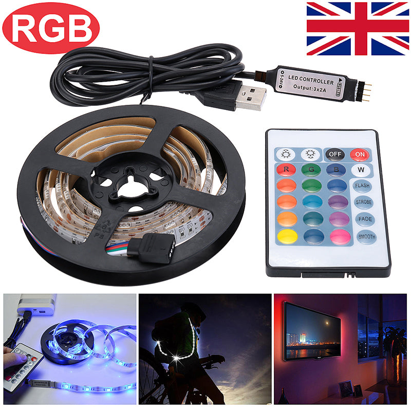 RGB LED strip light spool with USB power cable and multi-color remote