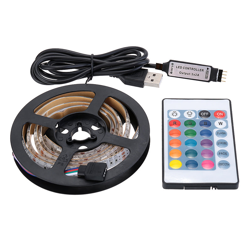 RGB LED strip light spool kit with USB cable and handheld color remote