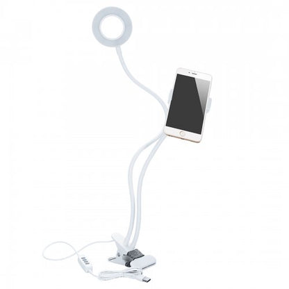 LED light ring selfie holder with phone clamp and flexible gooseneck stand