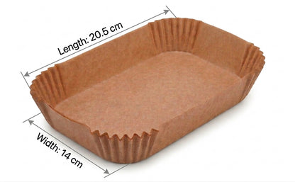 Rectangular disposable air fryer liner, brown kraft paper with crimped edges