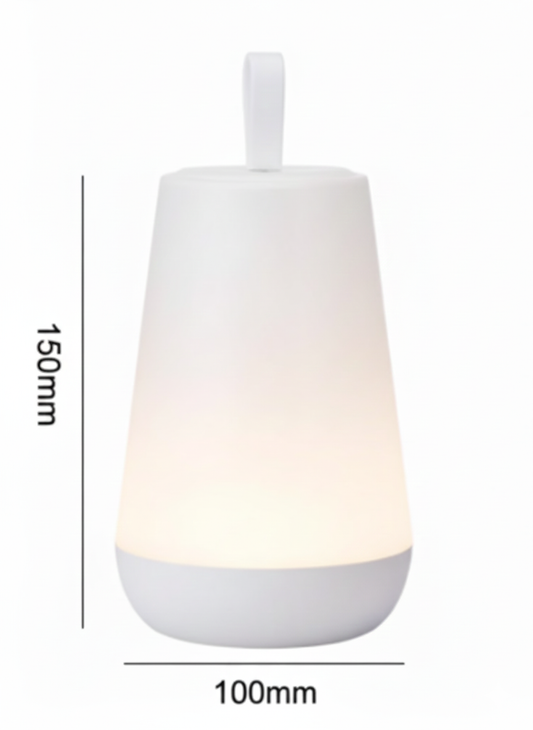Portable LED night light, white teardrop lamp with warm glow and carry handle