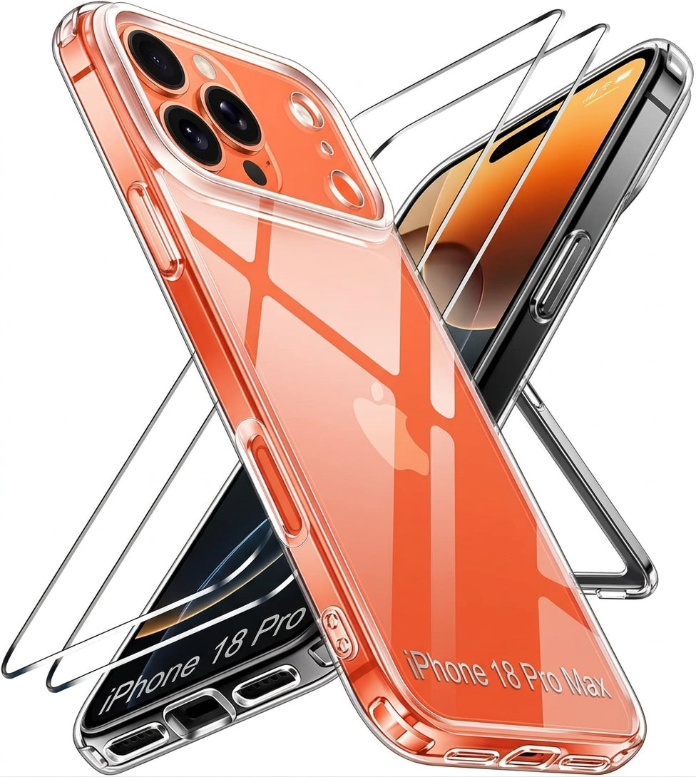 Clear tempered glass screen protector sheet with cutouts, angled view over phone