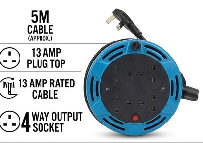 Extension lead with surge protection, 5m 4 Way Output Cable