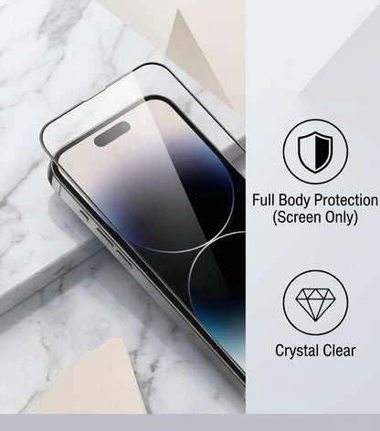 Clear tempered glass screen protector panel with screen-only full body protection design