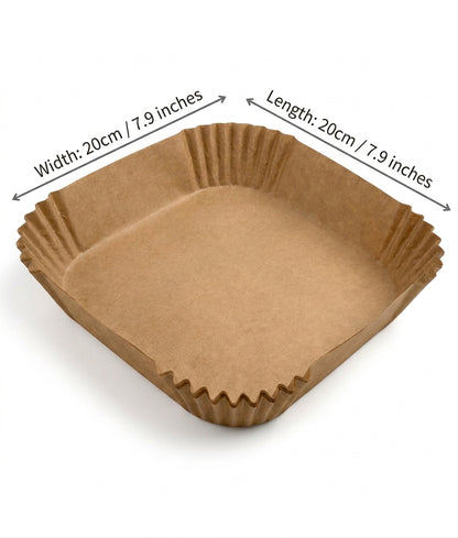 Square disposable air fryer liner, brown kraft paper tray with ribbed sides