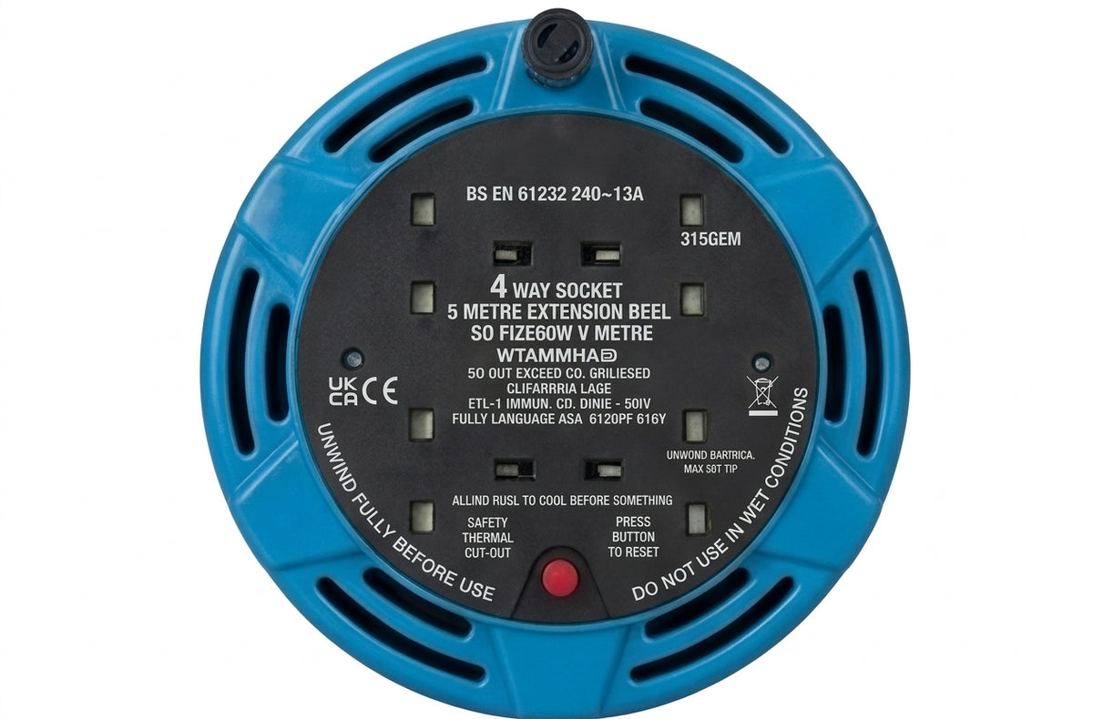 Extension lead with surge protection, 5m 4 Way Output Cable