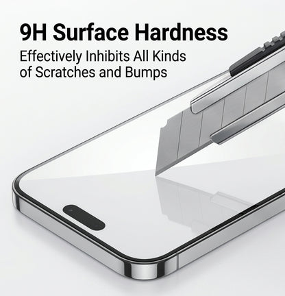 Tempered glass screen protector with reinforced 9H edge border, corner close-up