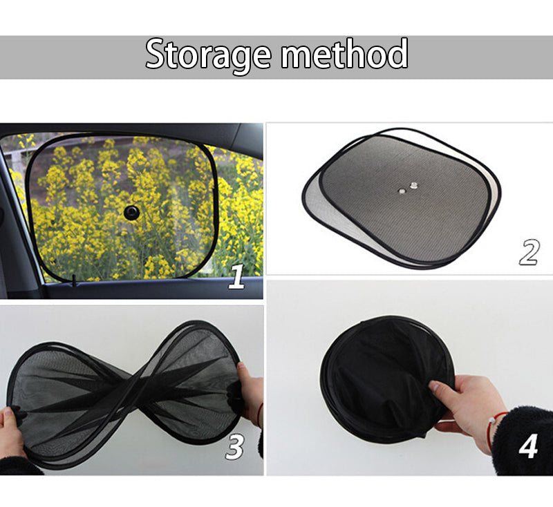 Foldable gray car window sun shade shown folded for storage