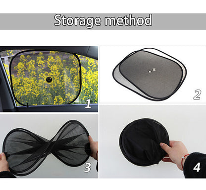 Foldable gray car window sun shade shown folded for storage