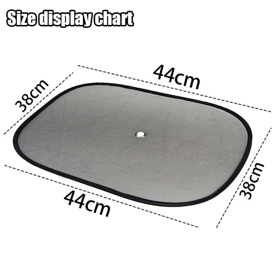 Foldable car rear side window sun shade, gray mesh with black edge, oval