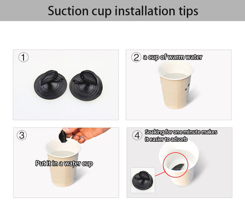 Car sun shade with suction cups, showing warm-water soaking setup