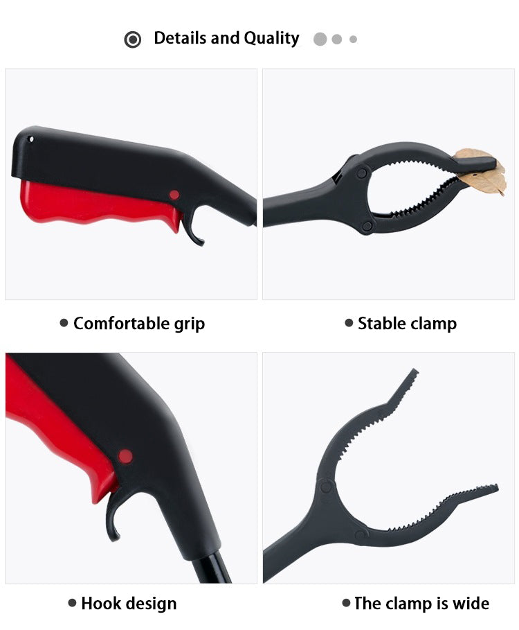 Lightweight litter grabber with comfortable black grip, red pads, and wide clamp