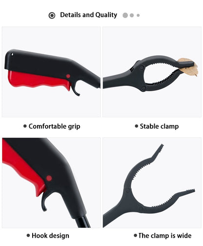 Lightweight litter grabber with comfortable black grip, red pads, and wide clamp