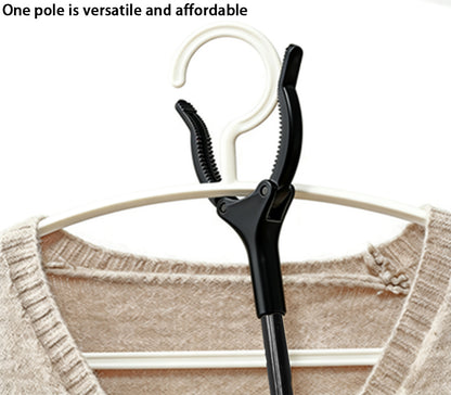 Lightweight litter grabber with black clamp jaws and curved white trigger handle