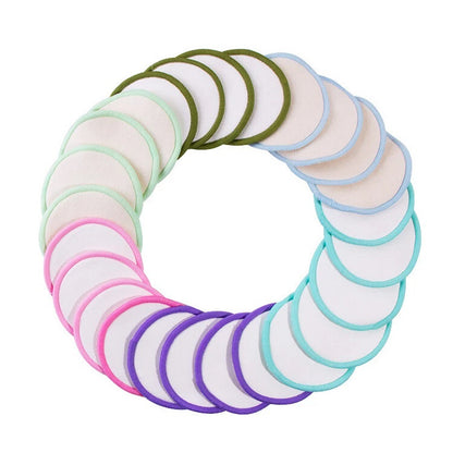 Set of round microfiber makeup remover pads in rainbow pastel colors