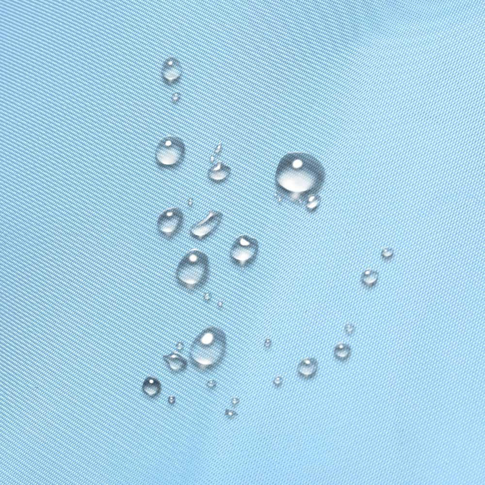 Blue waterproof fabric with visible water droplets