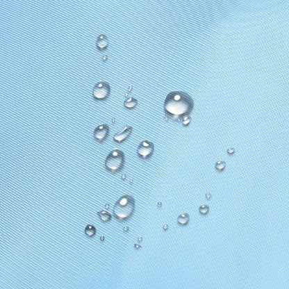 Blue waterproof fabric with visible water droplets