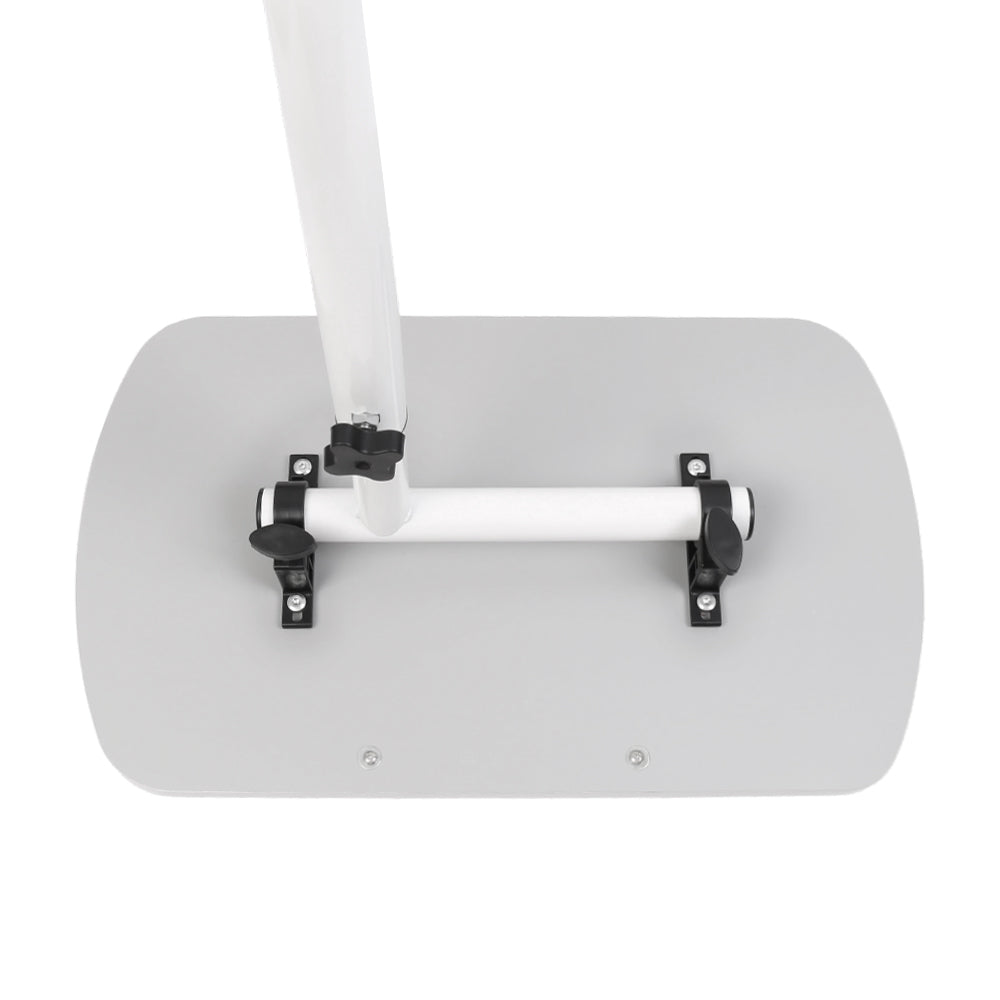 Overbed table tray underside mount with locking brackets and caster wheels