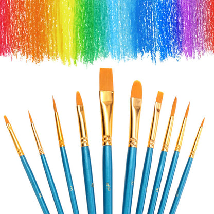Blue-handled painting brushes with gold ferrules and orange tips, 10pcs